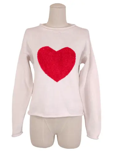 Vintage 90's North Style Cotton and Chenille Heart Sweater White Sz Small