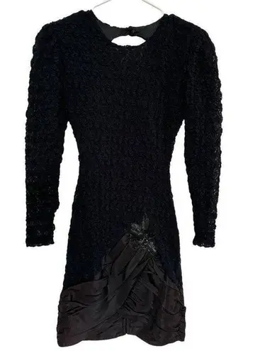 Vintage 80's Diamond's Run by Wayne Diamond sequin beaded black dress X