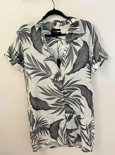 Tahari  Linen Palm Leaf Print Shirt Dress Small NEW