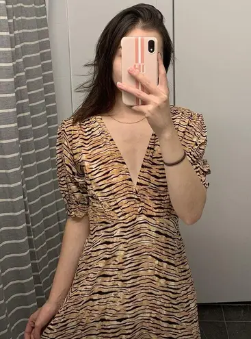 Faithfull the Brand Marie Louise Midi Dress Medium Wyldie Tiger Animal Print