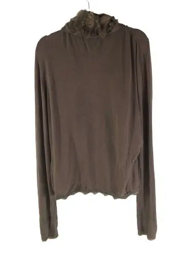 Dolce Cabo Cardigan Sweater Open Front Faux Fur Lace Brown L Size L