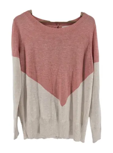 41 Hawthorn Womens Color Block Button Back Sweater Pink Beige Large