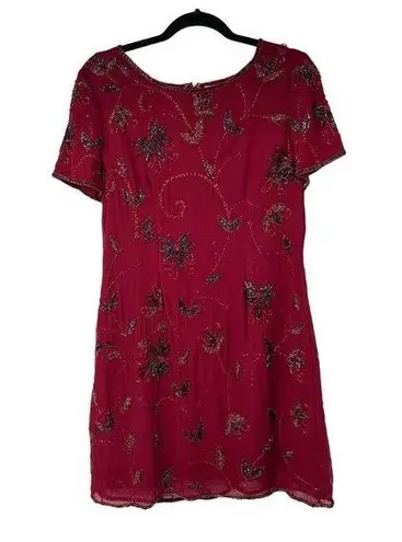 Vintage Dark Red Fully Beaded Short Sleeve Dress Sz M Women’s Gatsby Party Size M