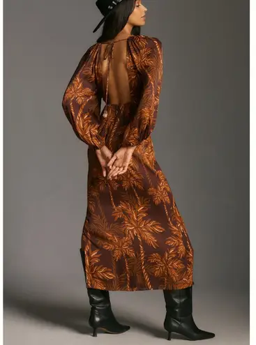Farm Rio Anthro Long-Sleeve Low-Back Printed Midi Dress