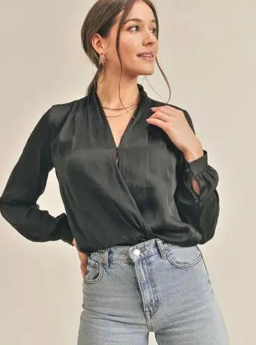 Reset Olive Green Satin Long Sleeve Wren Bodysuit Flowy Loose Women L NWT Size L