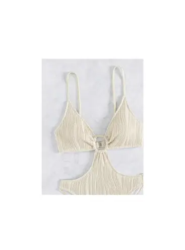 1 pc. Ring Linked Cutout Backless Strap Textured Swimsuit - NWOT