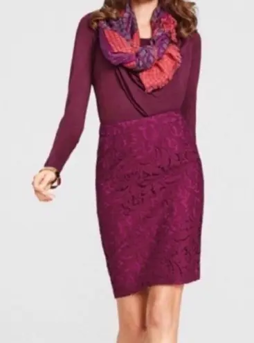 CAbi  Burgundy Lace Pencil Skirt