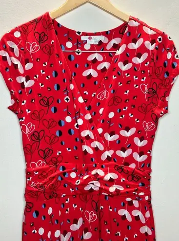 Boden Women's J0210 Size 6R Red Lily Jersey Maxi Dress Pop Peony Meadow EUC