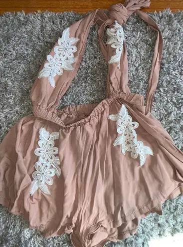 Deep V Romper Tan