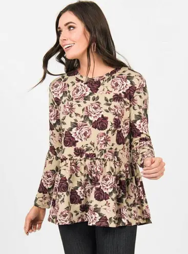 Agnes & Dora Relaxed Ruffle Top Taupe Rose Floral