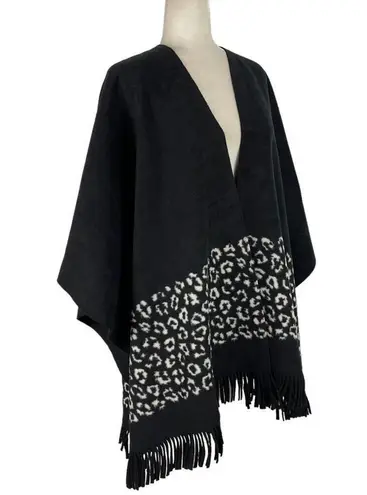 Rachel Roy Fleece Reversible Poncho Black & Ivory Leopard/Solid Black