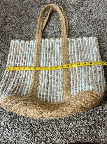 Chloe & Lex White Brown Jute Cotton Bag Tote Boho Coastal Beachy Picnic Natural
