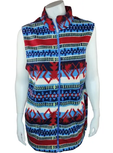 Denim & Co Womens Medium Aztec Print Full-Zip Fleece Collared Vest Polyester