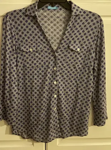 J. McLaughlin Blue Geometric Print Button Down Shirt XS Linen Blend - Image 1