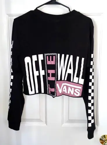 Vans Black Checkered Long Sleeve T Shirt With Decal On Back And Sleeves