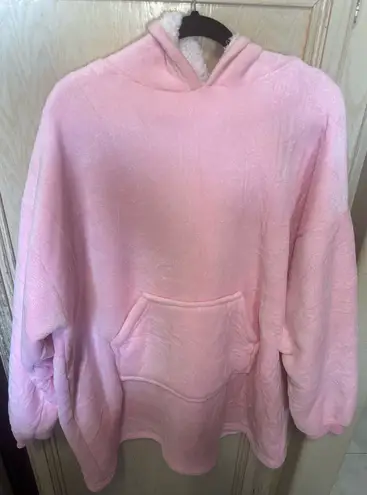 Women's Oversized Pink Hoodie Blanket Fleece Sherpa One Size