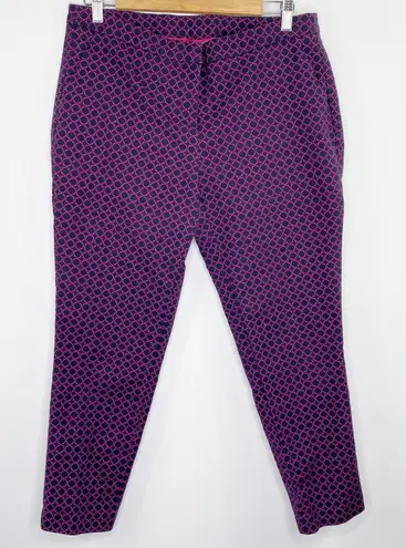 Kenar Navy Blue Pink Printed Cropped Stretch Slim Leg Pants Women's Size 10