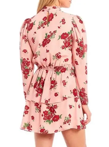 Julie Brown Dress Gabe Floral Print Silk Ruffle Mock Neck Tiered Mini Sz L NWT