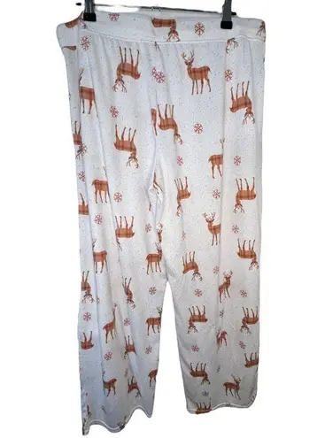 Joyspun Christmas Holiday Reindeer Lightweight Pajama Pants White Size L