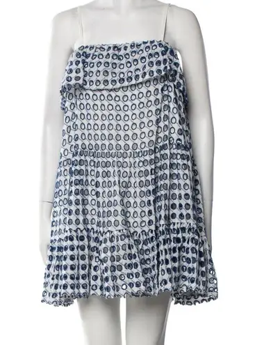 Solid & Striped Dress Women XS Blue White Eyelet Mini Ruffle Embroidery Preppy