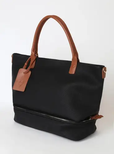 Lulus Weekend Traveler Black and Cognac Tote Bag