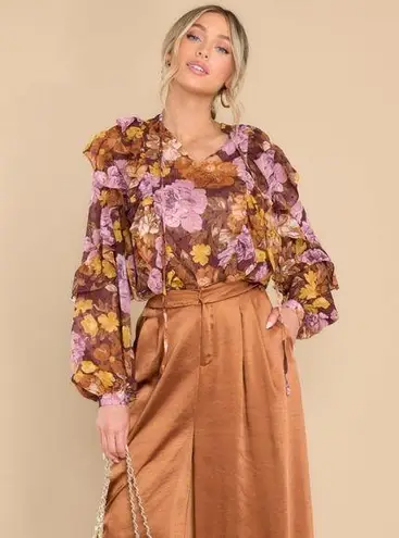 Aura UNDENIABLY SPECIAL BROWN MULTI FLORAL PRINT TOP size M