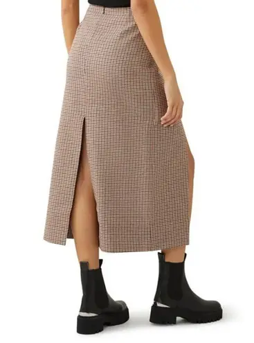 Maje Jaisa Brown Plaid Wool Blend Front Back Slit Edgy Pencil Skirt Size US 8 - Image 3