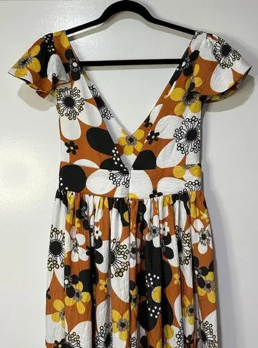 The Bar Dodo Or Jenny Long Midi Dress Flower 7 Brown Print Sz Small NWT Vintage Look