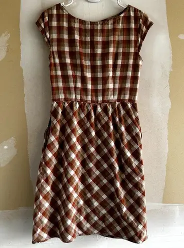 Eshakti  Gingham Sheath Dress Bateau Neck Cap Sleeve Knee Length Orange 8 Medium