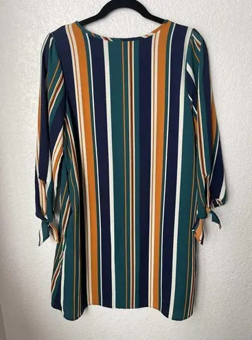 Entro  Womens Long Sleeve Dress Size Small Green Stripe V Neck Retro Fall Colors