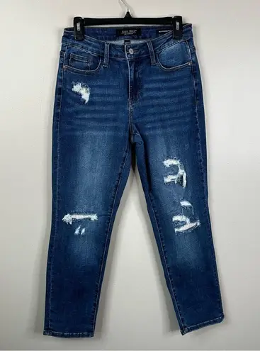 Judy Blue Jeans Women’s 27 Blue Aggie Mid-Rise Thermal Patch Boyfriend Fit