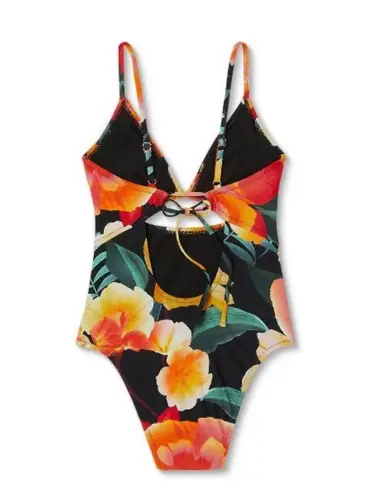 Shade & Shore Women's Front Keyhole Tie Back One Piece Swimsuit - ™ Black Floral