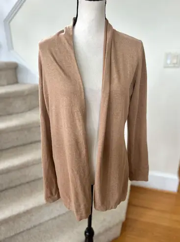 J. McLaughlin Tan Roll Hem Long Sleeve Long Ling Cotton Cardigan
