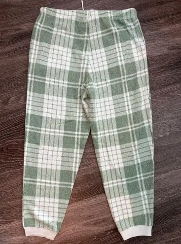 Aerie NWT  Snowed In Fuzzy Jogger Plaid Pant Size Large Green