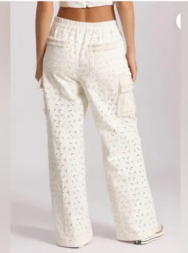 Avec Les Filles Ivory Embroidered Wide Leg Pants