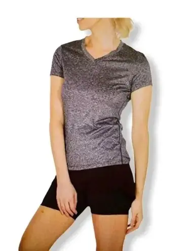 icyzone V-Neck Gray Running Athletic Workout Short Sleeves -Shirt SZ L
