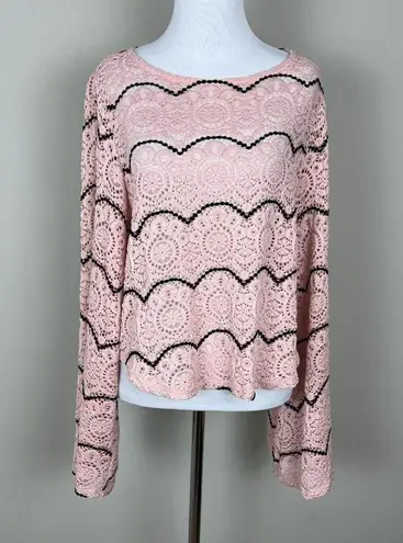 Maverick The Collection Sweater Top Womens Large Crochet Lace Bell Sleeve Boho L Pink