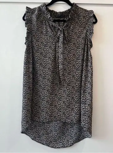 Harlowe $ Graham Harlowe & Graham Sleeveless Tunic Blouse Sz S Women’s Navy & Tan Floral Vines