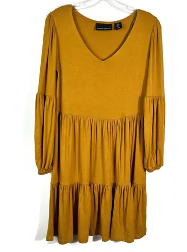 Cynthia Rowley Golden Yellow Tiered Long Sleeve Jersey Stretch Knit Dress XS