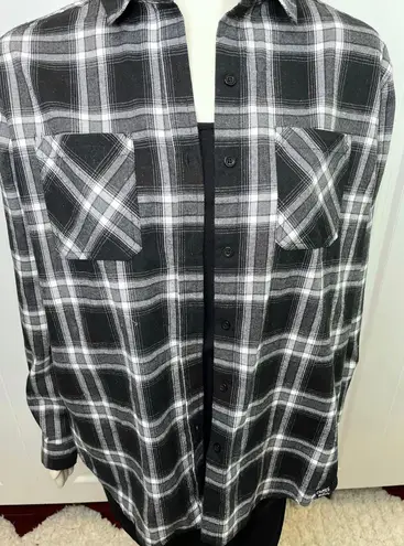 Crimes Of Beauty Black & White Oversized Graphic “All I Care About” Flannel Shirt