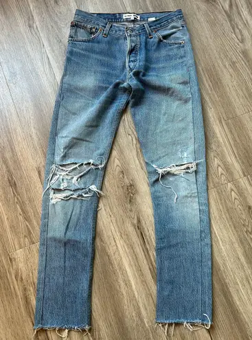 RE/DONE Levi's High Waisted Button Fly Straight Leg Ripped Jeans Size 26