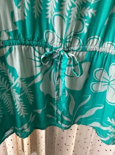 Makai Beach Hawaii Hawaiian Aloha Hibiscus Floral Batwing Drawstring Blouse S/M Size M