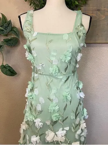 Elite Cutie Mint Green Mesh 3D Floral Embroidered Midi Dress Size M