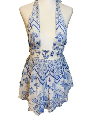 Rococo  SAND Leas Cutout Dress in White & Blue XSmall Womens Mini