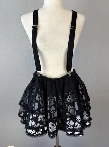 Tripp NYC Suspenders Skull Mini Skirt Size XXL Black White Tulle Ruffle Goth