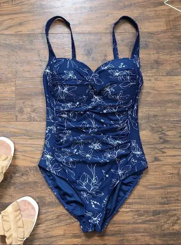 Niptuck Swim • Joanne one piece swimsuit Garden Line Foil navy silver floral Blue Size 4