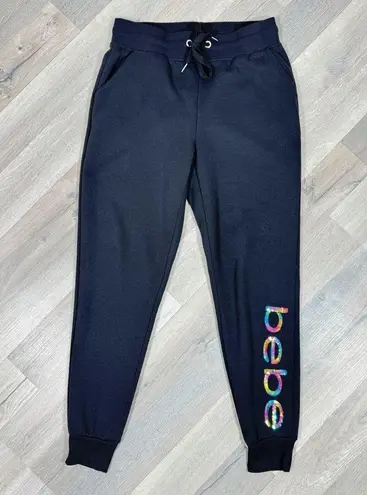 Bebe  Sport Rainbow Sequin Logo Fleece Jogger Pants Black Small