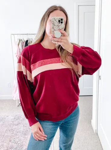 The Great . Maroon Striped Crewneck Sweatshirt
