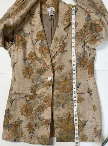 Jennifer Moore VTG  Taupe Floral Watercolor Print  Linen Jacket Blazer Sz…