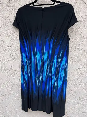 Tahari  14P Arthur S Levine animal watercolor streaks blue Blk empire waist dress